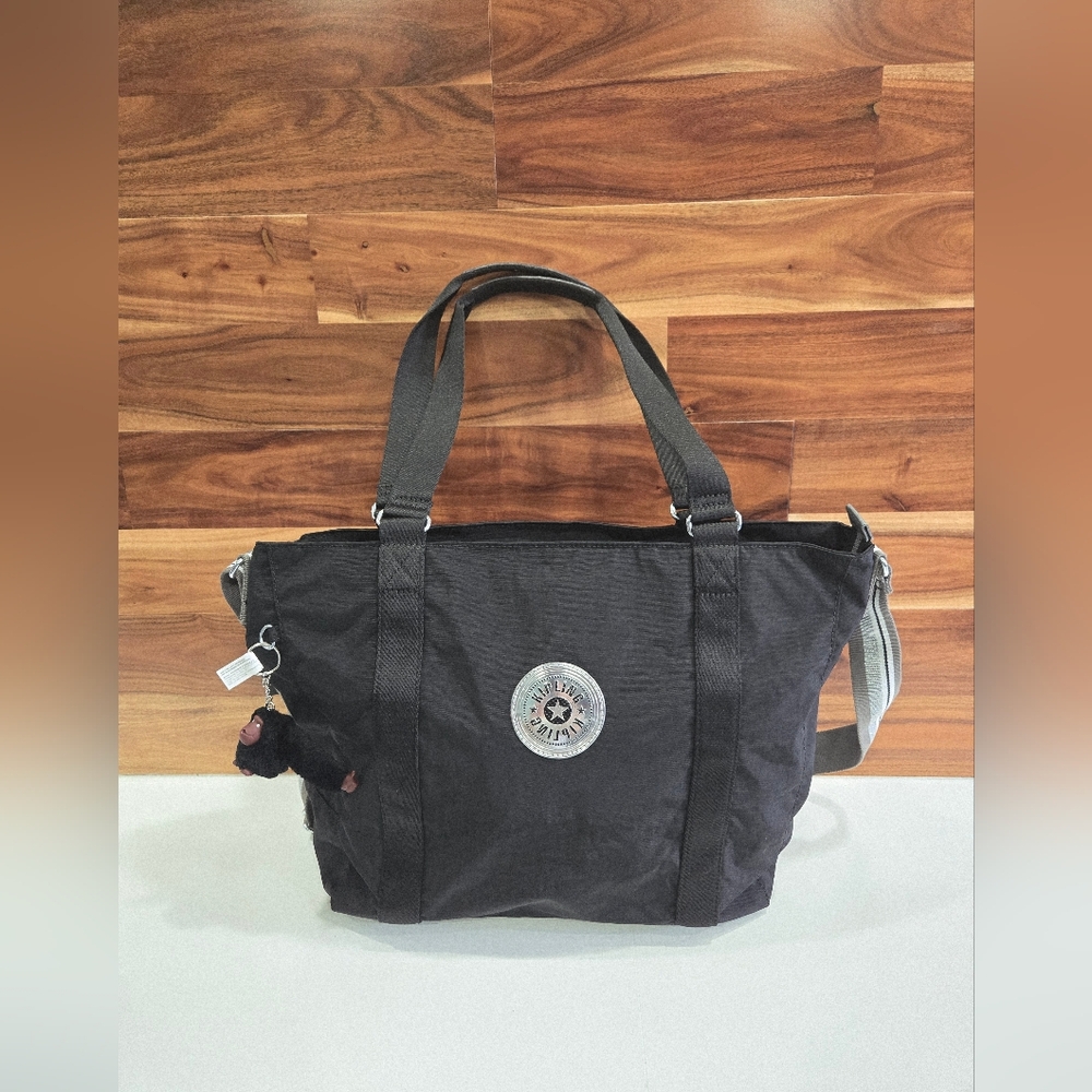 Kipling Bag Black Tote with Logo and Charm NEW Large